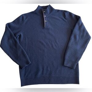 Ermenegildo Zegna Cashmere Wool Suede Trim Half‎ Btn Sweater 54 DARK NAVY BLUE
